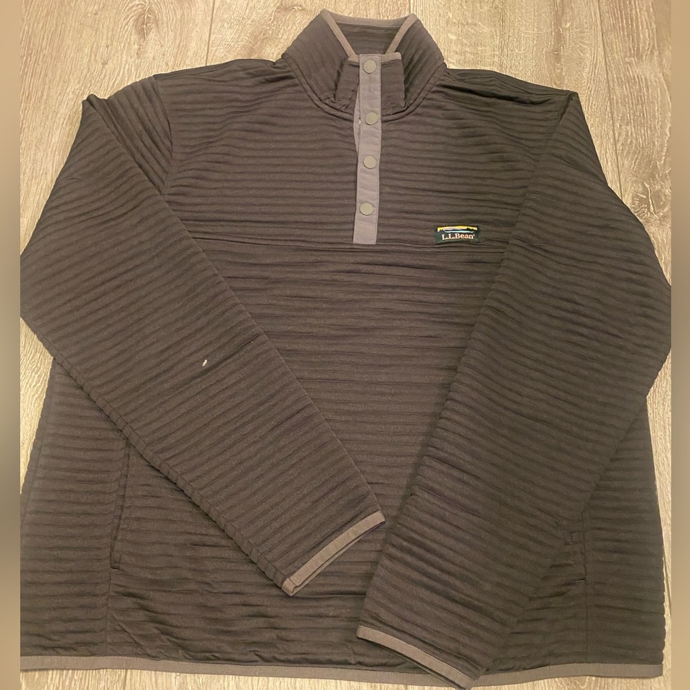 L.L. Bean Black Ribbed Quarter-Snap Pullover Sweater